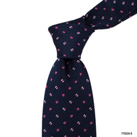 MarZthomson 8cm Navy Woven Tie with White and Pink Square Details J-Cufflinks.com.sg | Neckties.com.sg