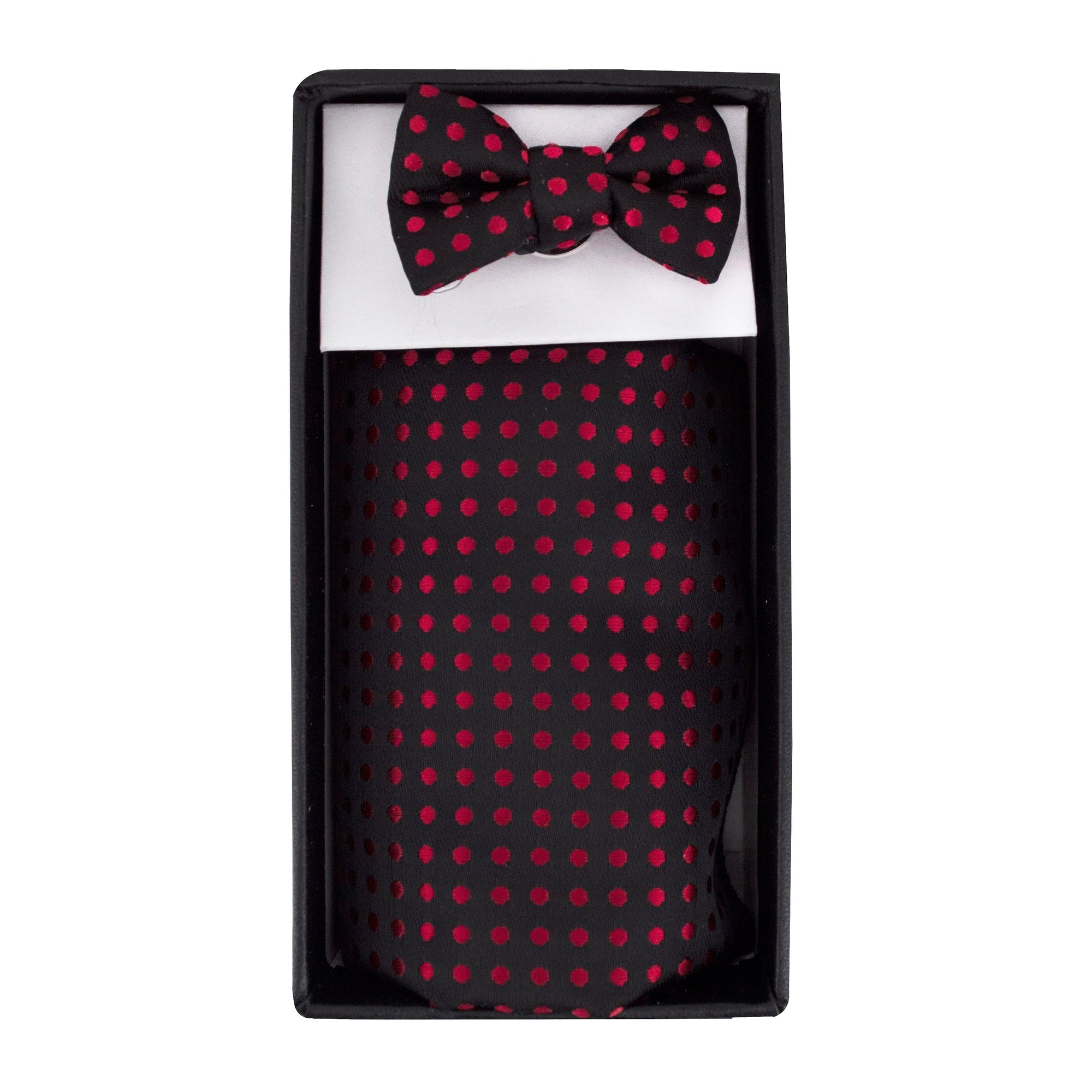 MarZthomson Bow Tie shaped Lapel Pin and Pocket Square Set in Black with Red Polka Dot-Cufflinks.com.sg | Neckties.com.sg