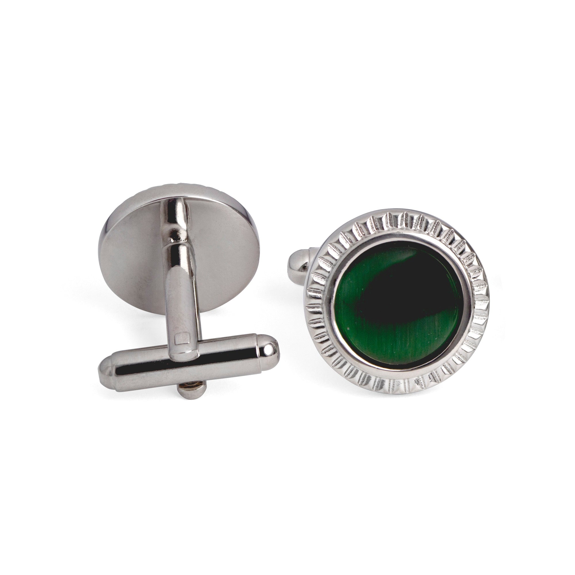 MarZthomson Faceted Round Bezel with Fibre Optic Glass Cufflink in Green-Cufflinks.com.sg