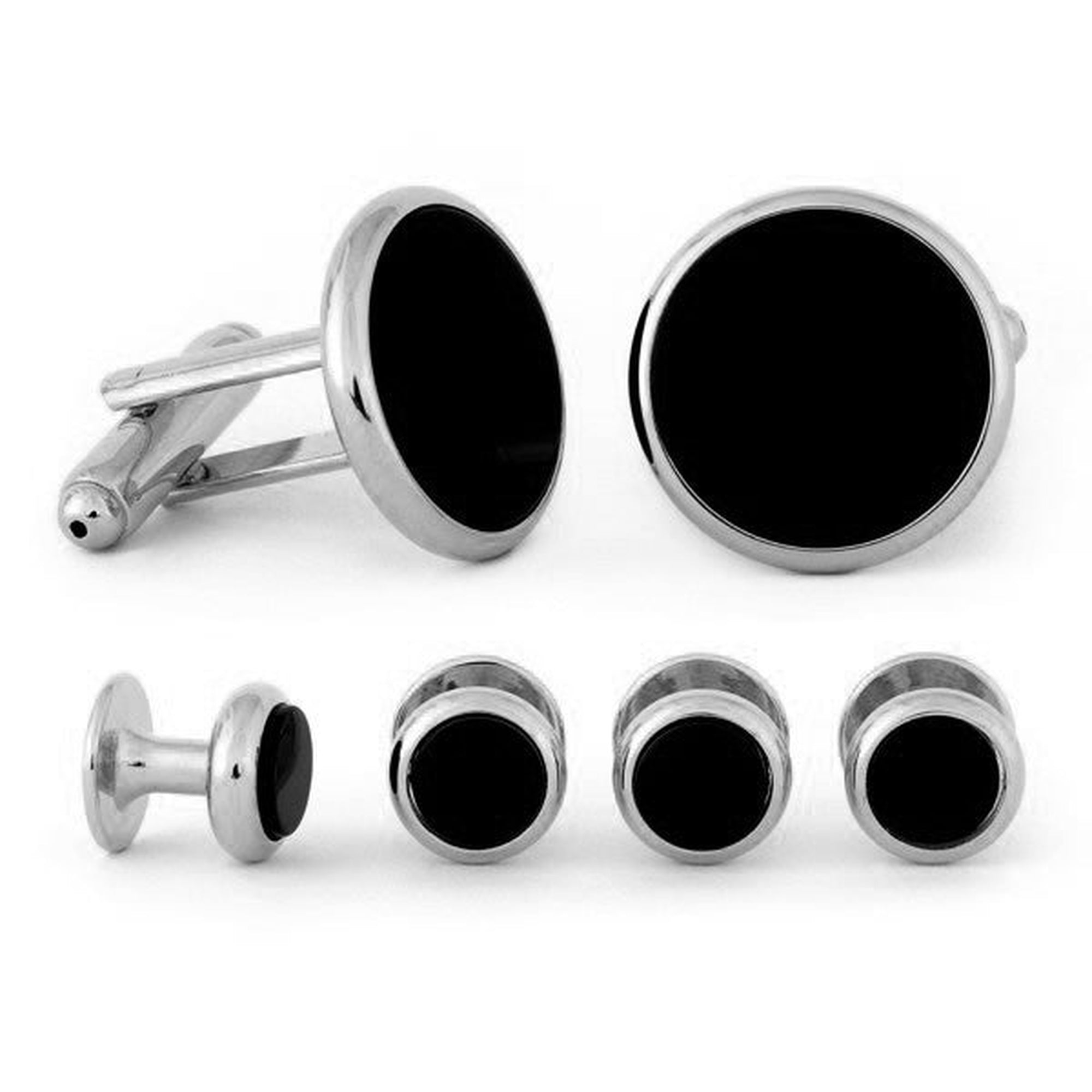 Men's tuxedo cufflinks and studs- black onyx with silver finishing A-Studs Set-MarZthomson-Cufflinks.com.sg