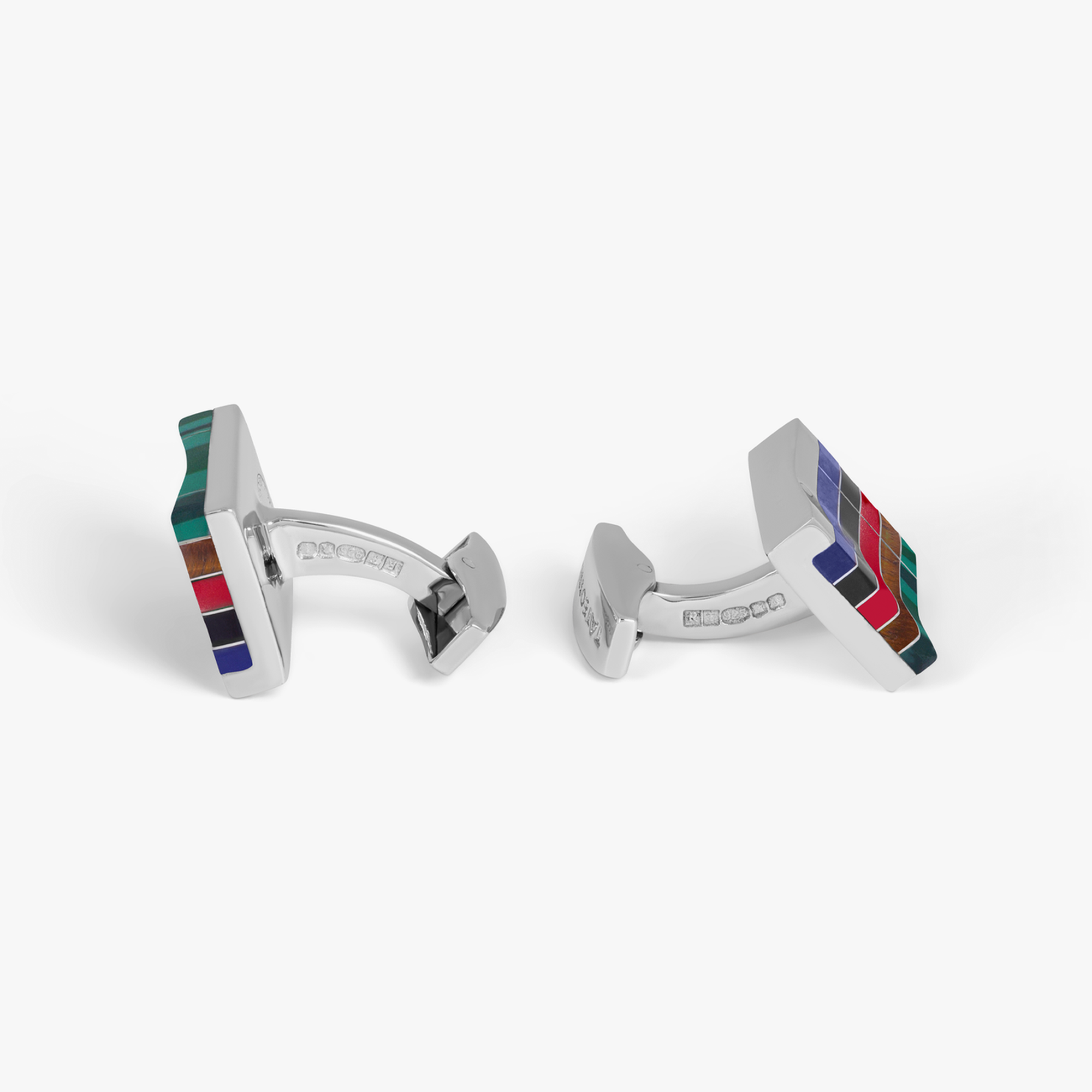 Mosaic City Line rectangular cufflinks in multicolour tones-Semi-Precious Stones Cufflinks-Tateossian-Cufflinks.com.sg
