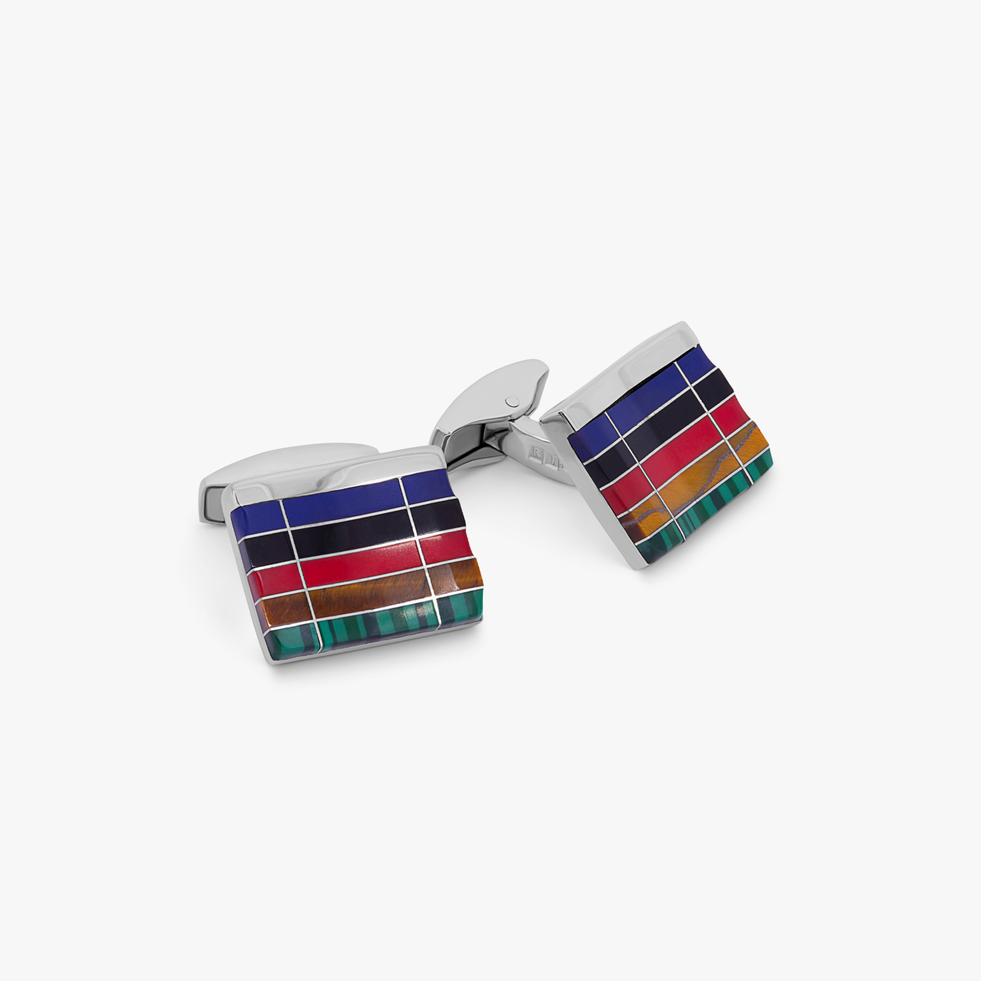 Mosaic City Line rectangular cufflinks in multicolour tones-Semi-Precious Stones Cufflinks-Tateossian-Cufflinks.com.sg