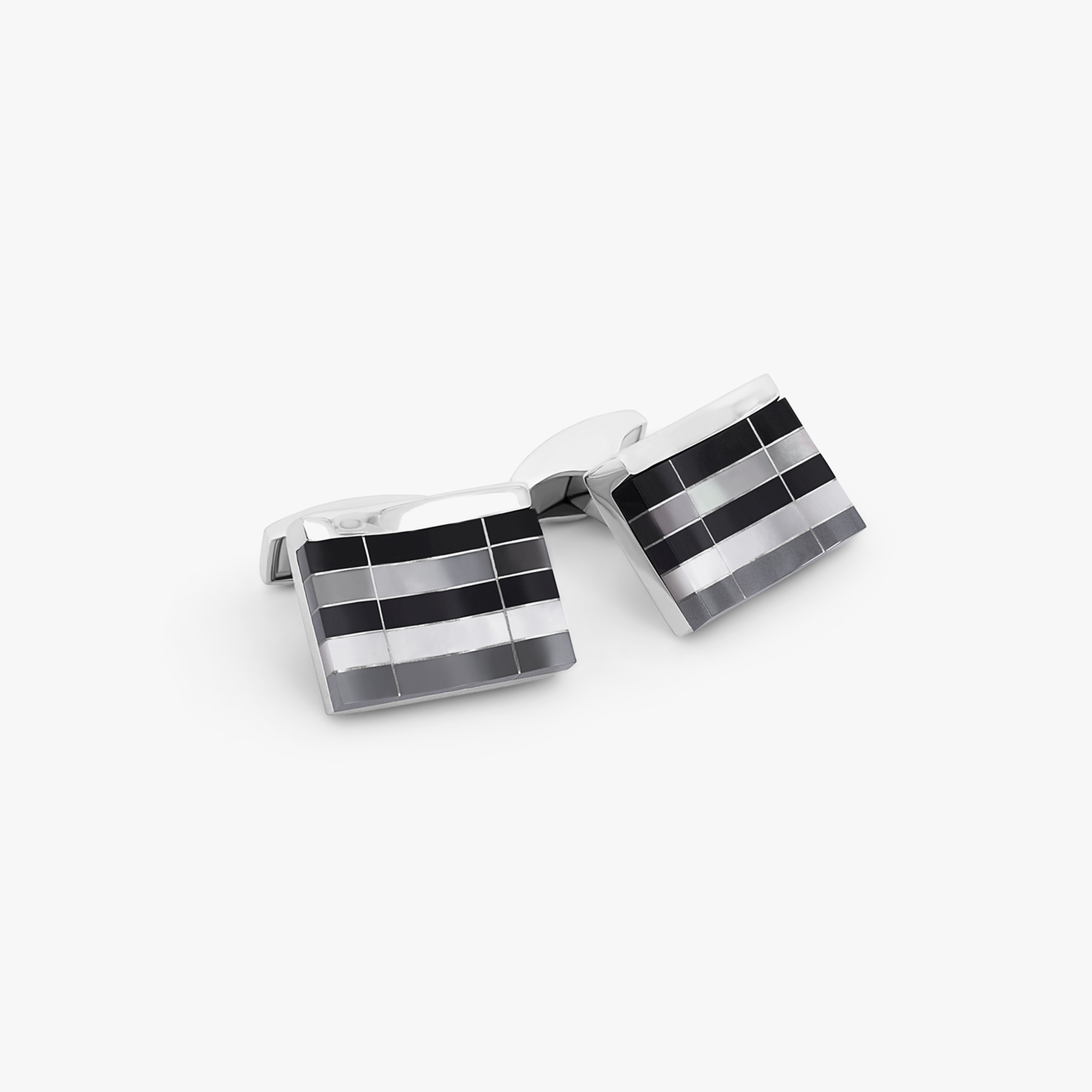 Mosaic City Line rectangular cufflinks in multicolour tones-Semi-Precious Stones Cufflinks-Tateossian-Black Tones-Cufflinks.com.sg