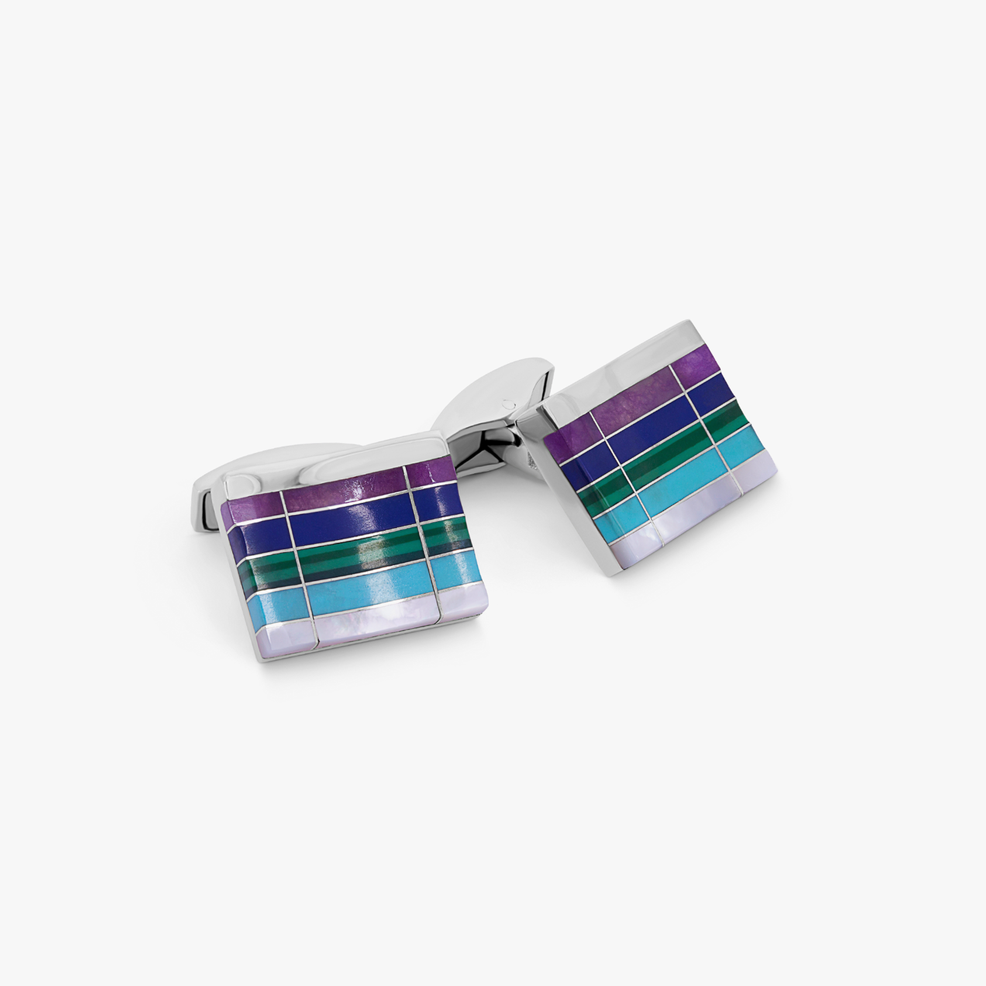 Mosaic City Line rectangular cufflinks in multicolour tones-Semi-Precious Stones Cufflinks-Tateossian-Blue Tones-Cufflinks.com.sg