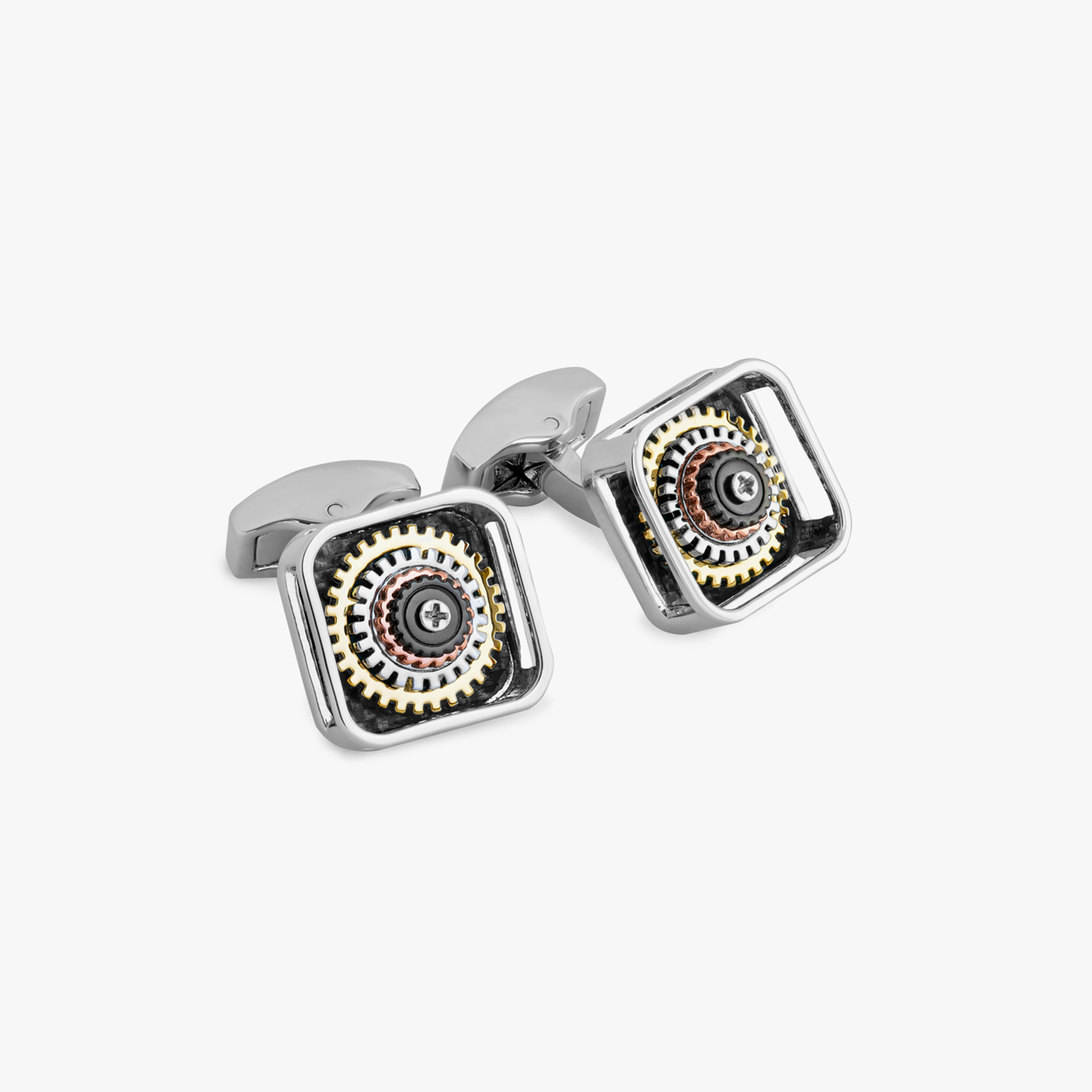 Pagoda Gear Cufflinks with Rhodium Finish-Cufflinks-Tateossian-Cufflinks.com.sg