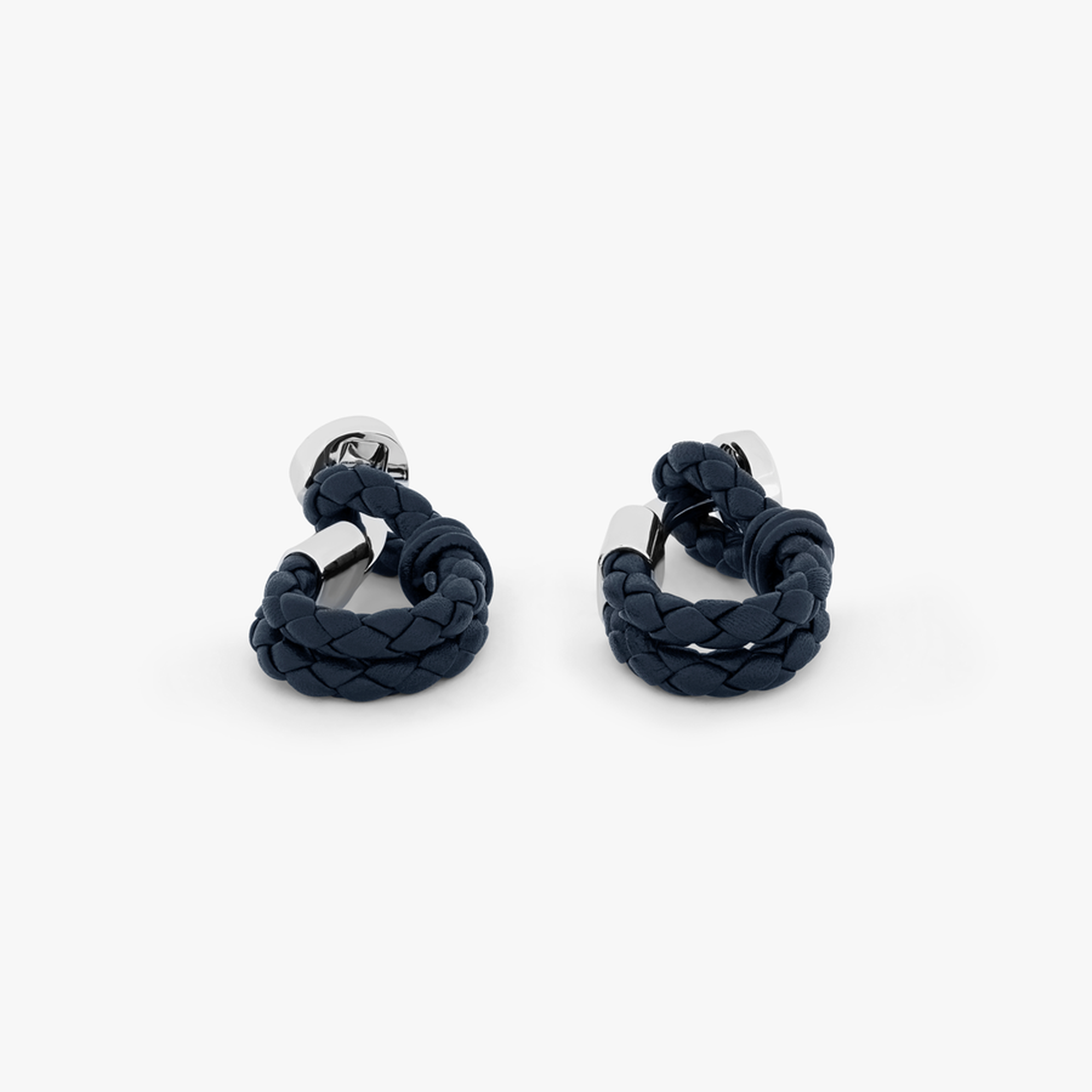 Pelle Wrap Around cufflinks in navy leather with rhodium finish-Cufflinks.com.sg