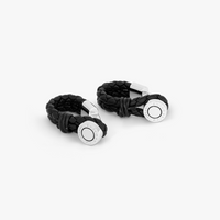Pelle Wrap Around cufflinks in navy leather with rhodium finish-Cufflinks.com.sg