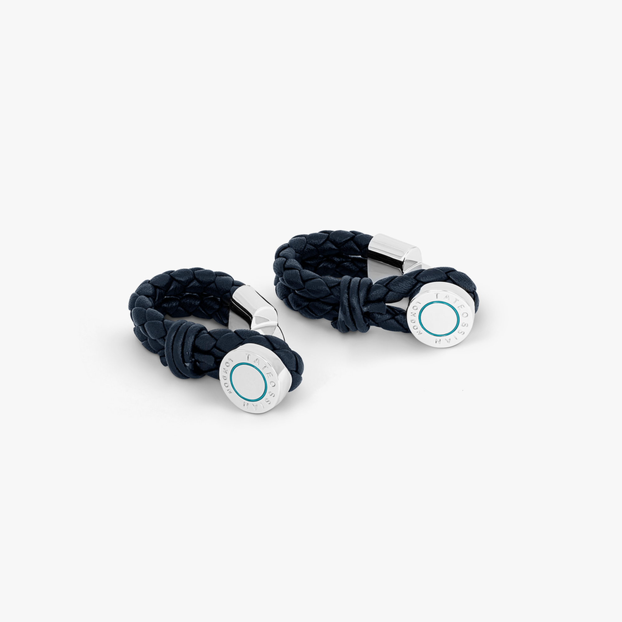 Pelle Wrap Around cufflinks in navy leather with rhodium finish-Cufflinks.com.sg