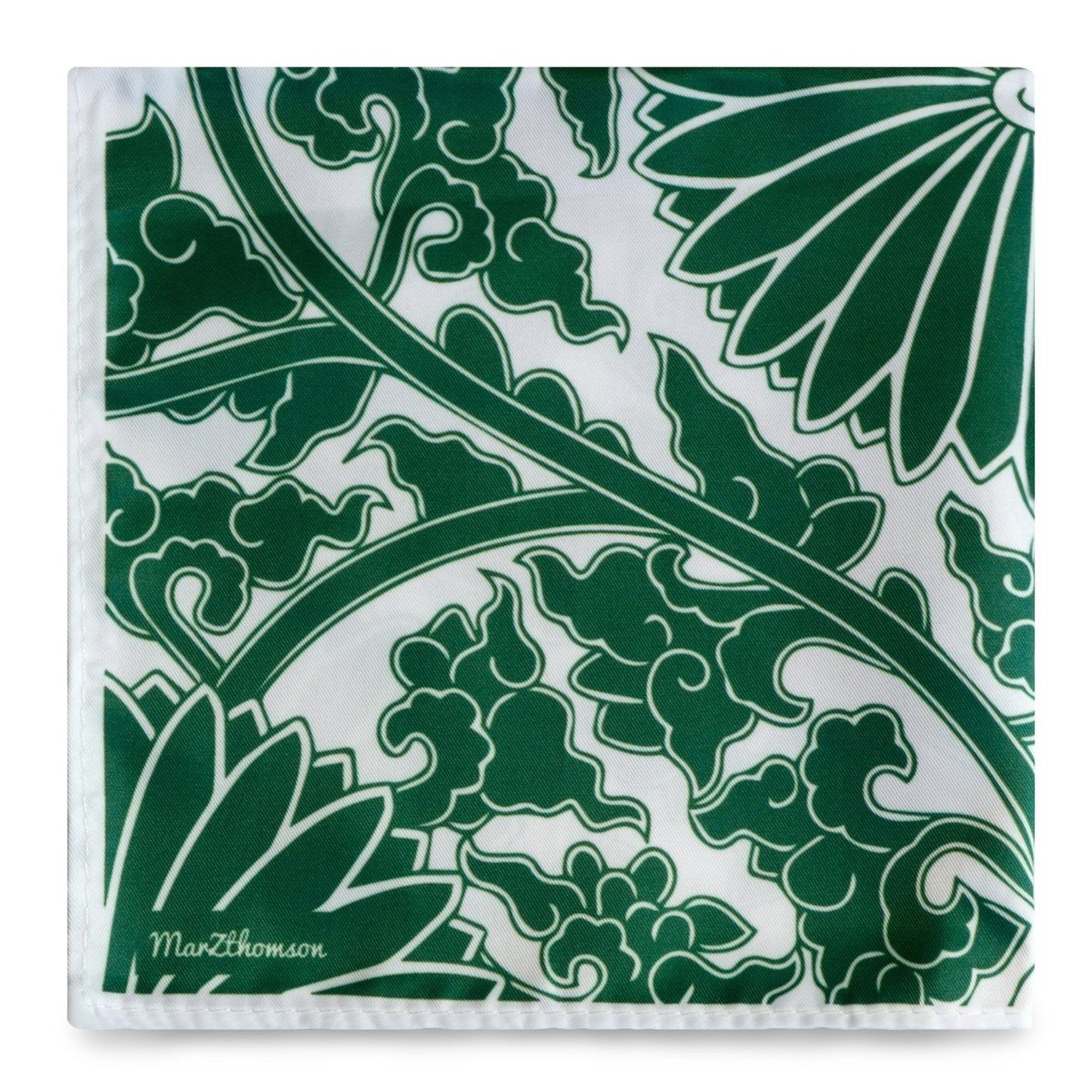 Peranakan Floral Print Pocket Square-Pocket Squares-MarZthomson-Green-Cufflinks.com.sg