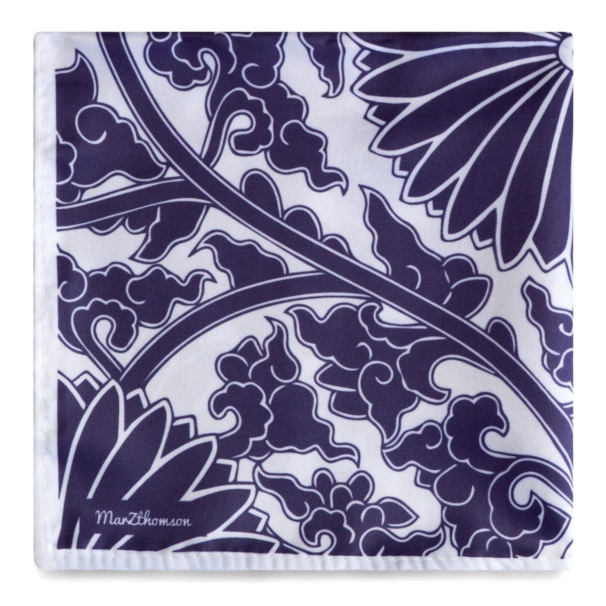 Peranakan Floral Print Pocket Square-Pocket Squares-MarZthomson-Navy-Cufflinks.com.sg