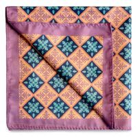 Peranakan Tiles Pocket Square in Persian Orange and Light China Rose Trimmings-Pocket Squares-MarZthomson-Cufflinks.com.sg