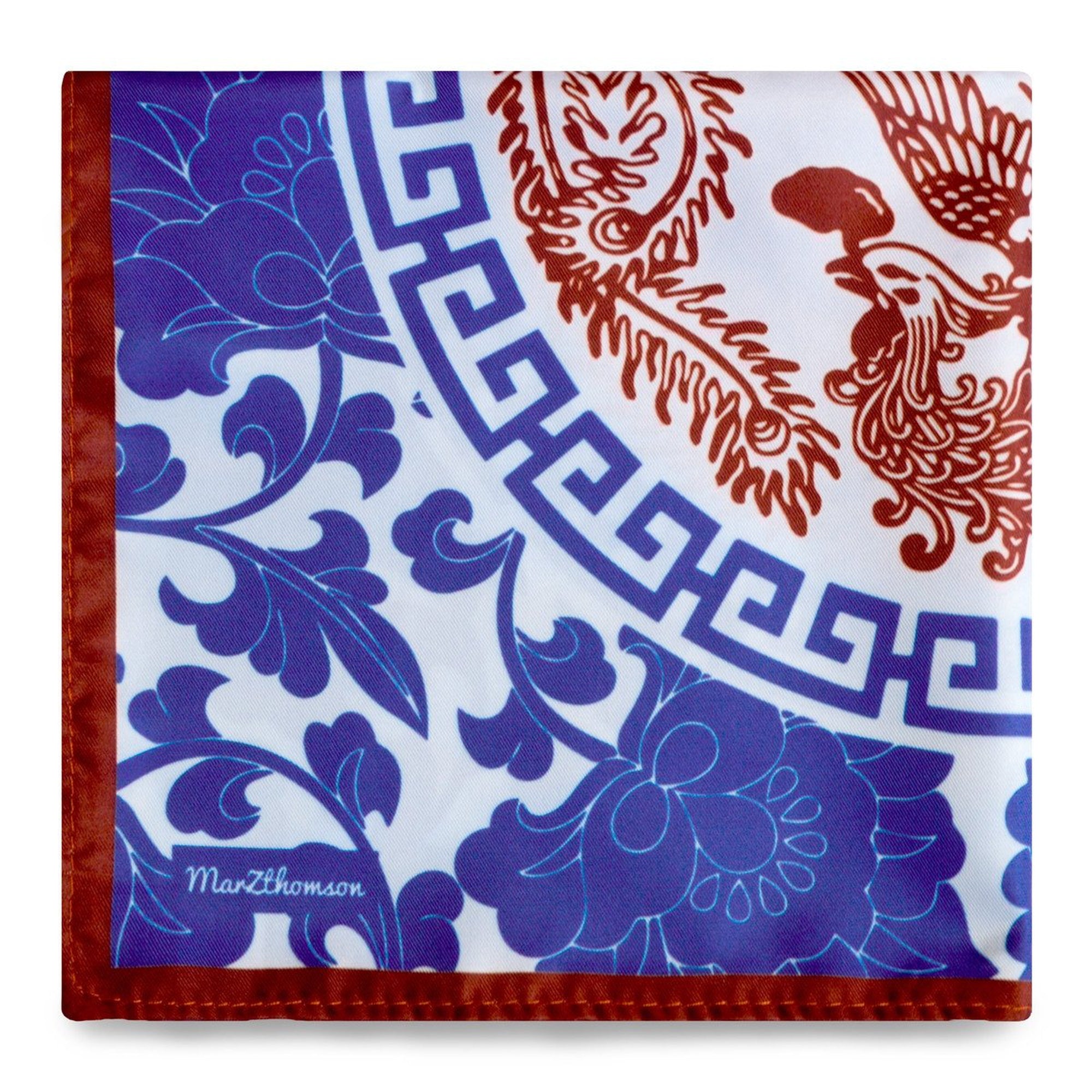 Phoenix Pocket Square-Pocket Squares-MarZthomson-Blue with Maroon Trim-Cufflinks.com.sg