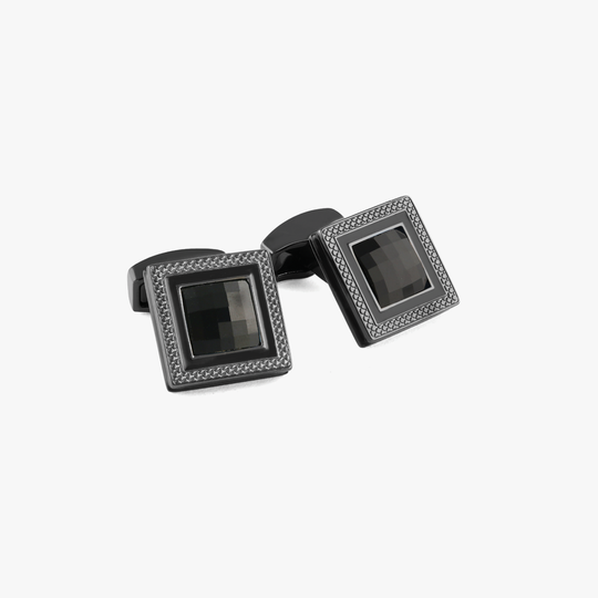 Quadrato cufflinks with black enamel & black Swarovski elements - Tateossian-Cufflinks.com.sg