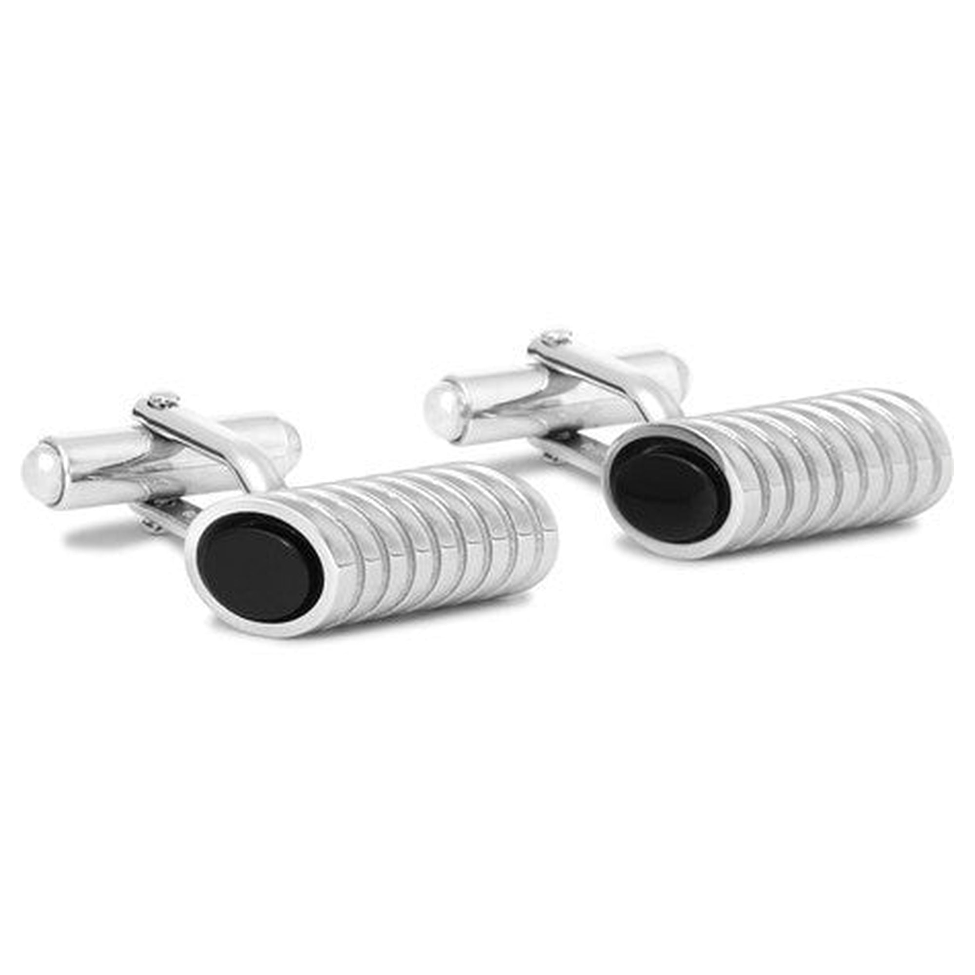 Rhodium-Plated Onyx Cufflinks-Cufflinks.com.sg