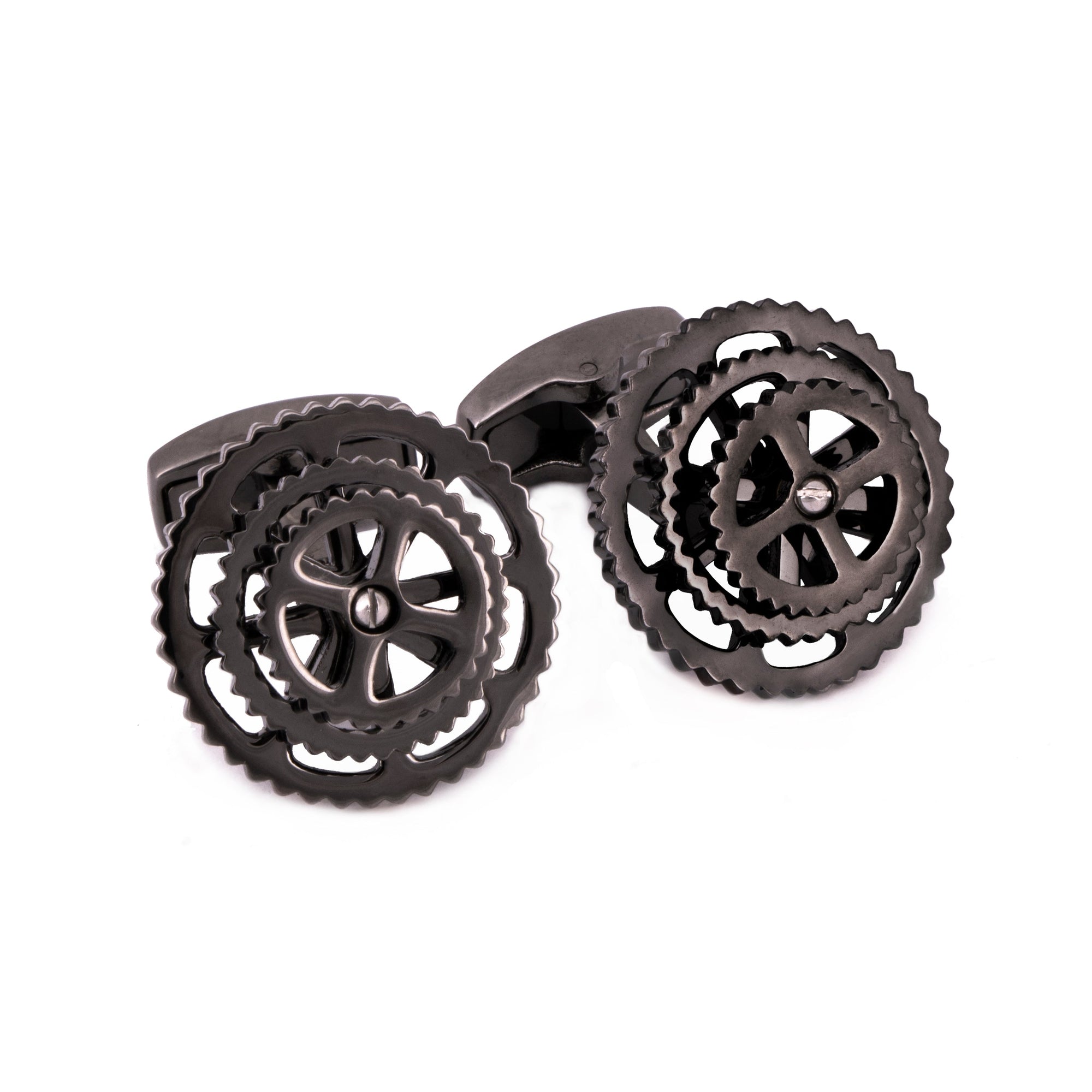 Rotatable Gunmetal Bike Gear Cufflinks-Cufflinks.com.sg