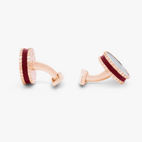 Round Skeleton Gear Cufflinks with Enamel Edge - Rose Gold and Burgundy-Novelty Cufflinks-Tateossian-Cufflinks.com.sg