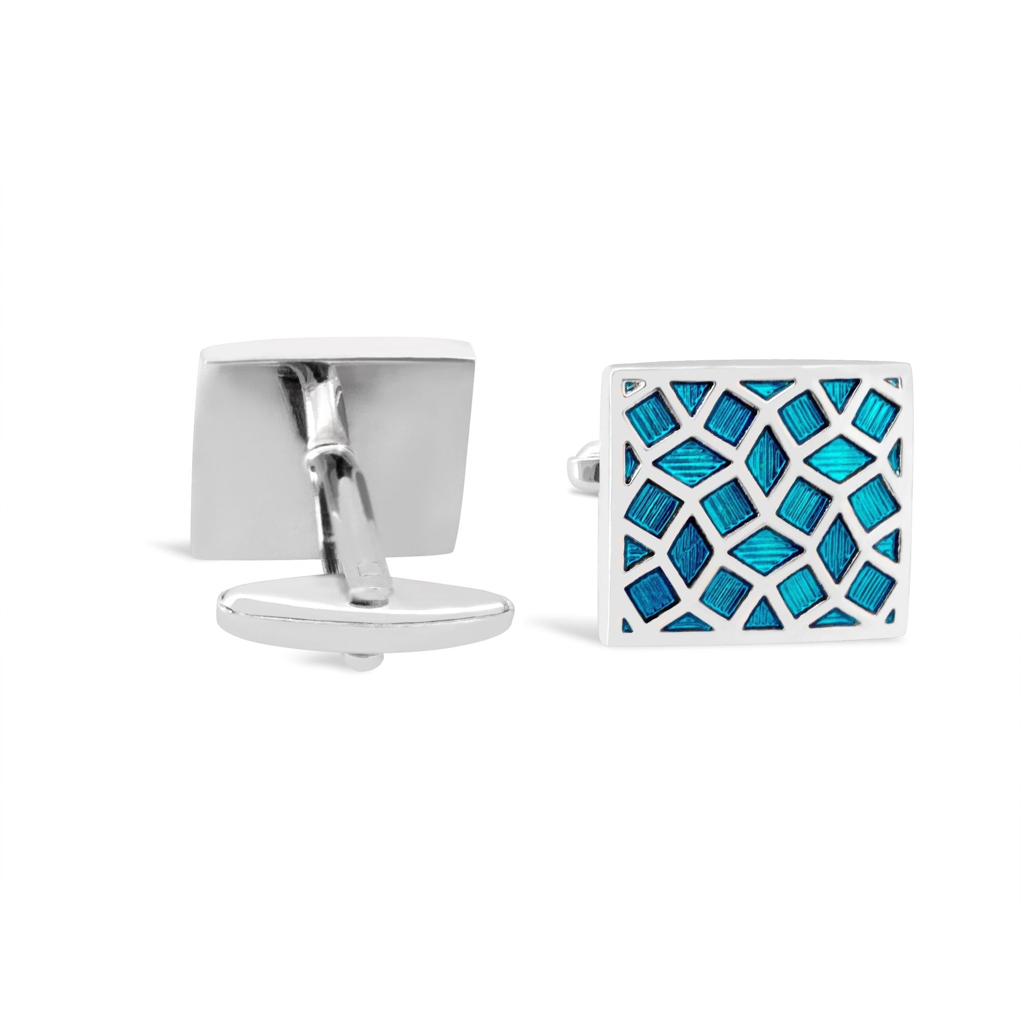 Silver with Turquoise Enamel Crack Design Cufflinks A1-Cufflinks.com.sg