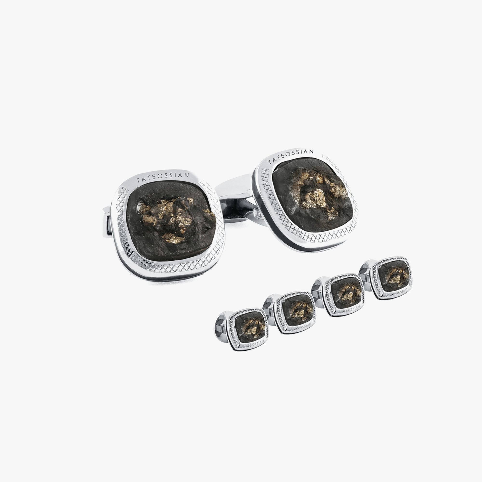 Slate Pyrite stud set in sterling silver-Cufflinks.com.sg