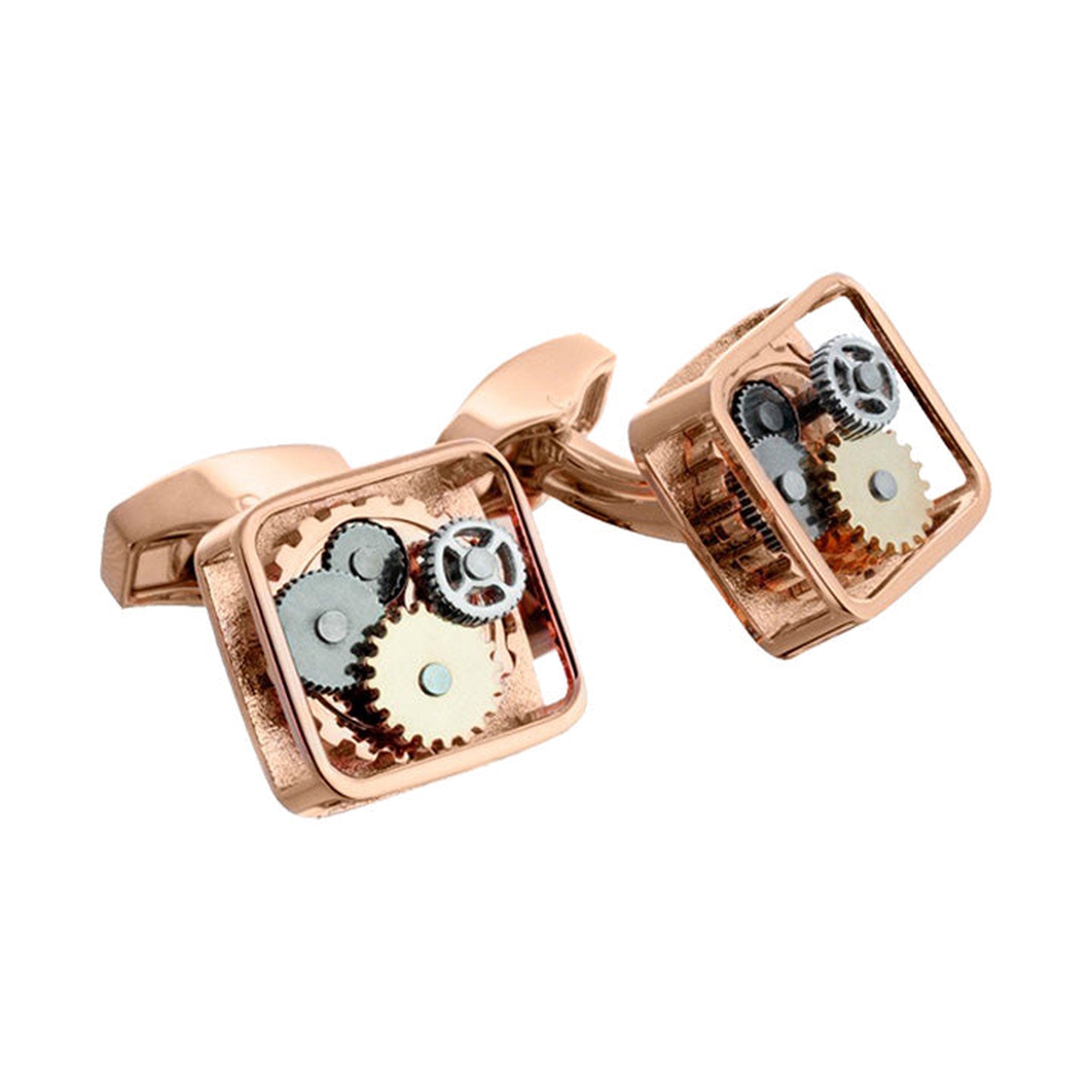 Square Gear cufflinks in rose gold plated stainless steel - Tateossian-Cufflinks.com.sg