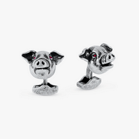 Pig mechanical cufflinks with red Swarovski elements