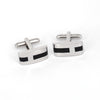 Silver Rectangle Cufflinks with Black Enamel H