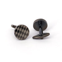 check Flag laser Round Cufflinks in Gunmetal   (Online Exclusive)