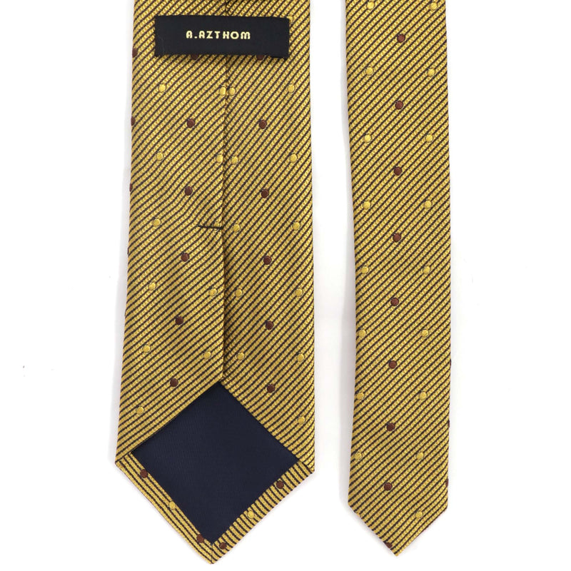 A.Azthom 8cm Golden and Brown Pokka Dot Woven Necktie