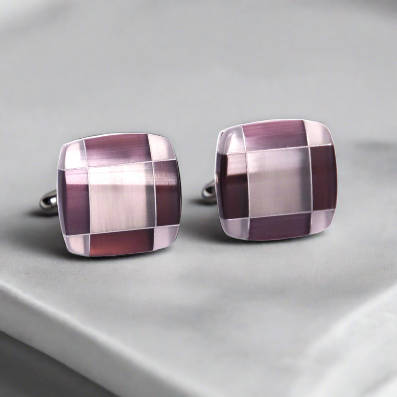 Fiber Glass Rectangle cufflinks in Purple and Silver (Online Exclusive)