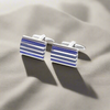 Rectangle Horizonal silver and blue enamal  Cufflinks