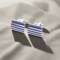 Rectangle Horizonal silver and blue enamal  Cufflinks