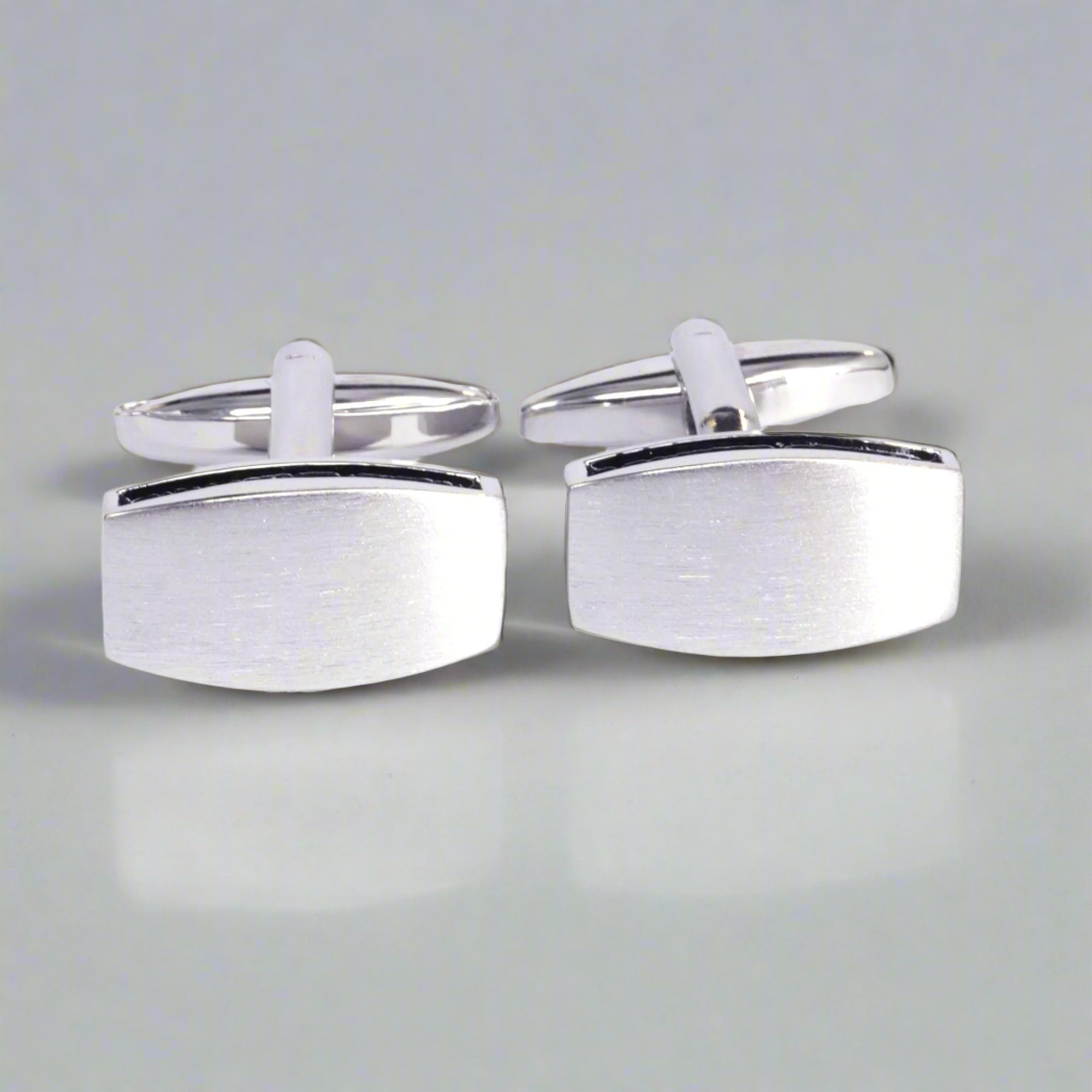 Rectangle Silver Cufflinks with Smooth Edge and Black Enamel Interlining (Online Exclusive)