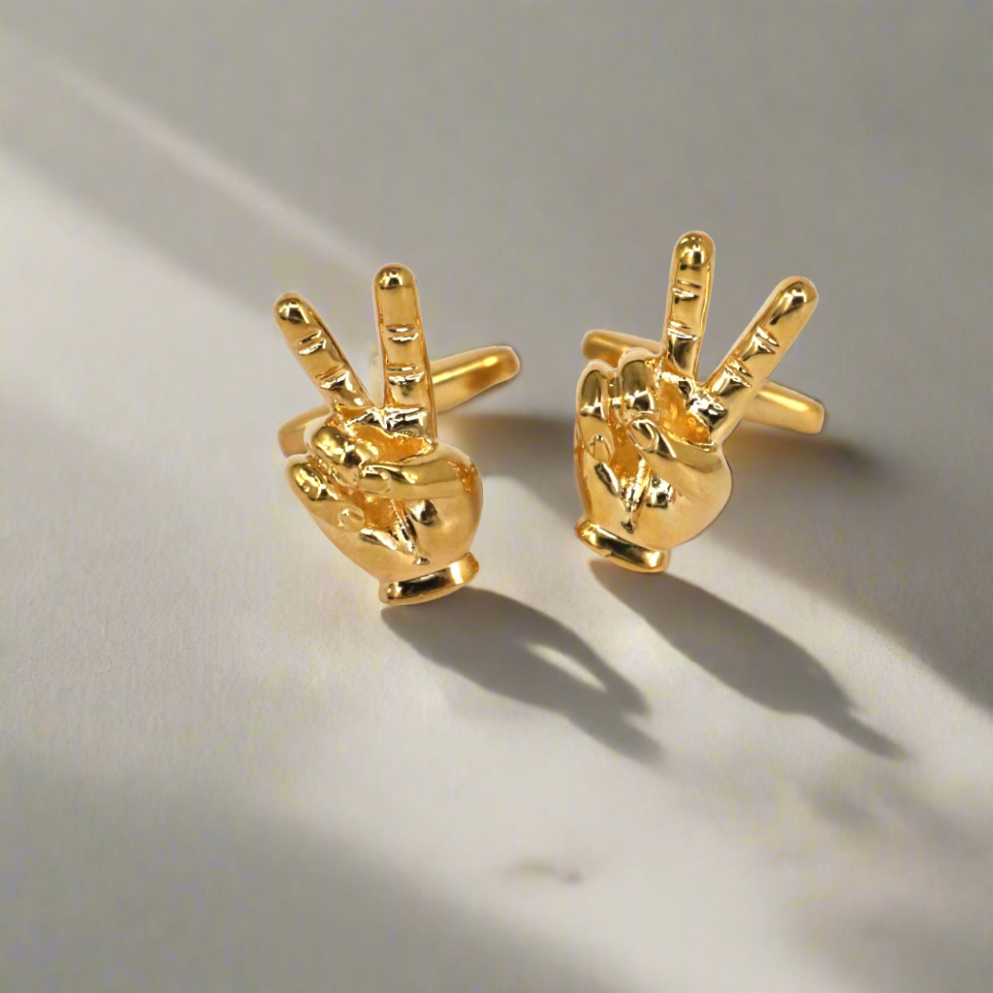 Peace Hand Sign Cufflinks, Victory Hand Sign Cufflinks Gold (Online Exclusive)