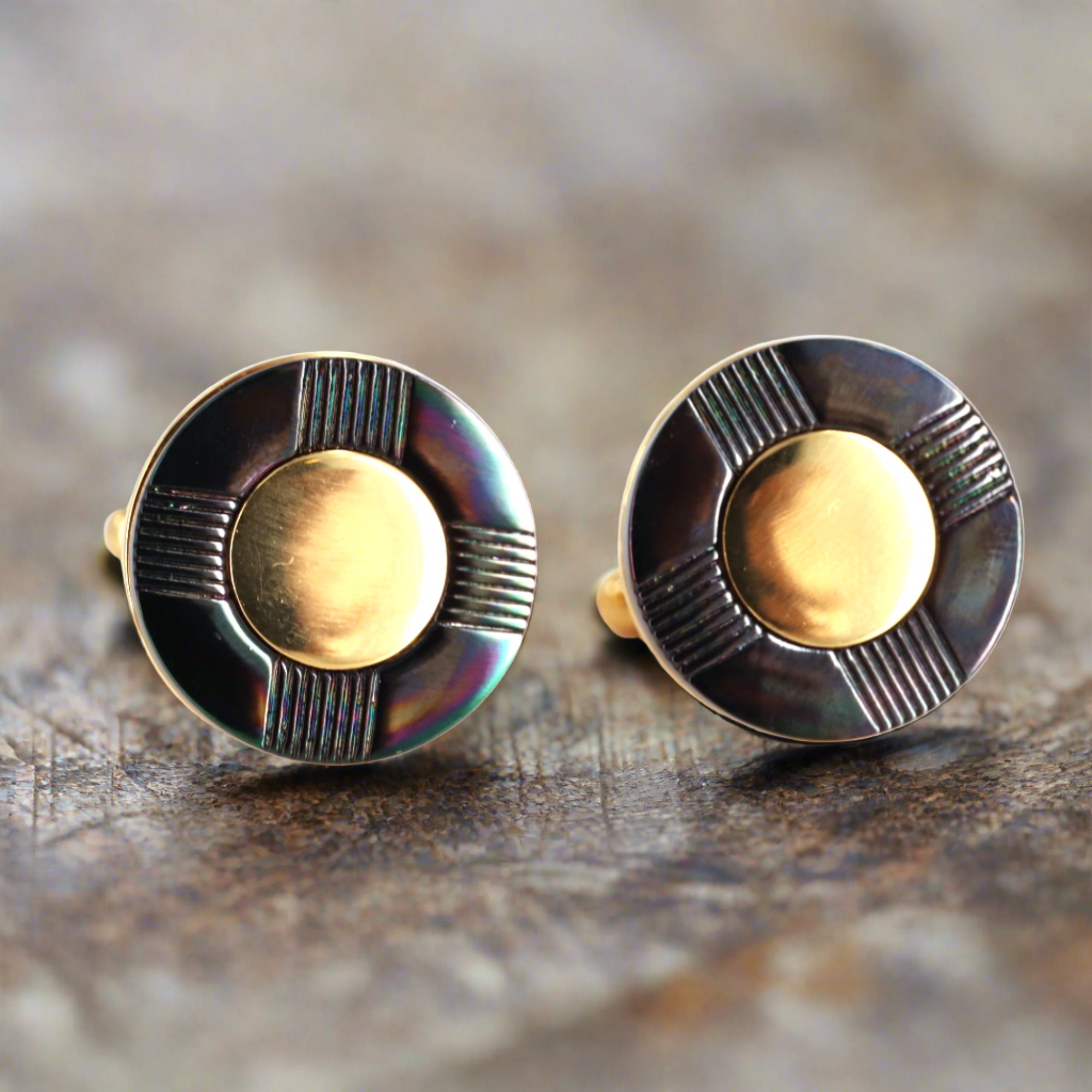 Gold Round Cufflinks with Gunmetal  Elements (Online Exclusive)