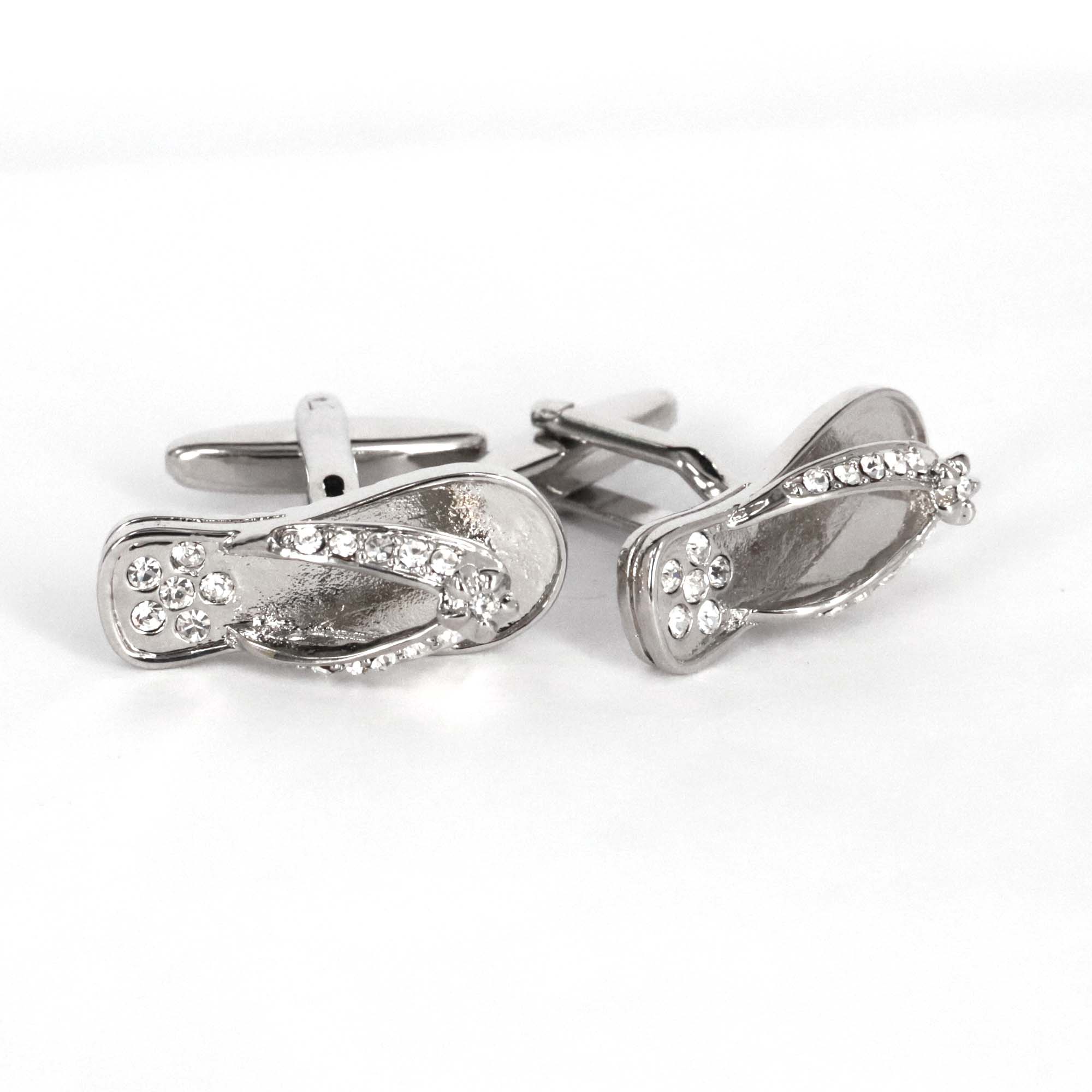 MarzThomson Silver and White crystal  Slipper Cufflinks (Online Exclusive)