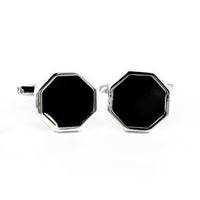 Silver Octagon Cufflinks with Black Enamel