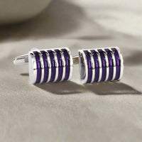 Rectangle Purple Enamel with Blue and silver Stripe Grill Cufflinks (Online Exclusive)