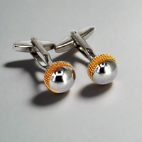 Silver and Gold diamond cut round Dome Cufflinks  (Online Exclusive)