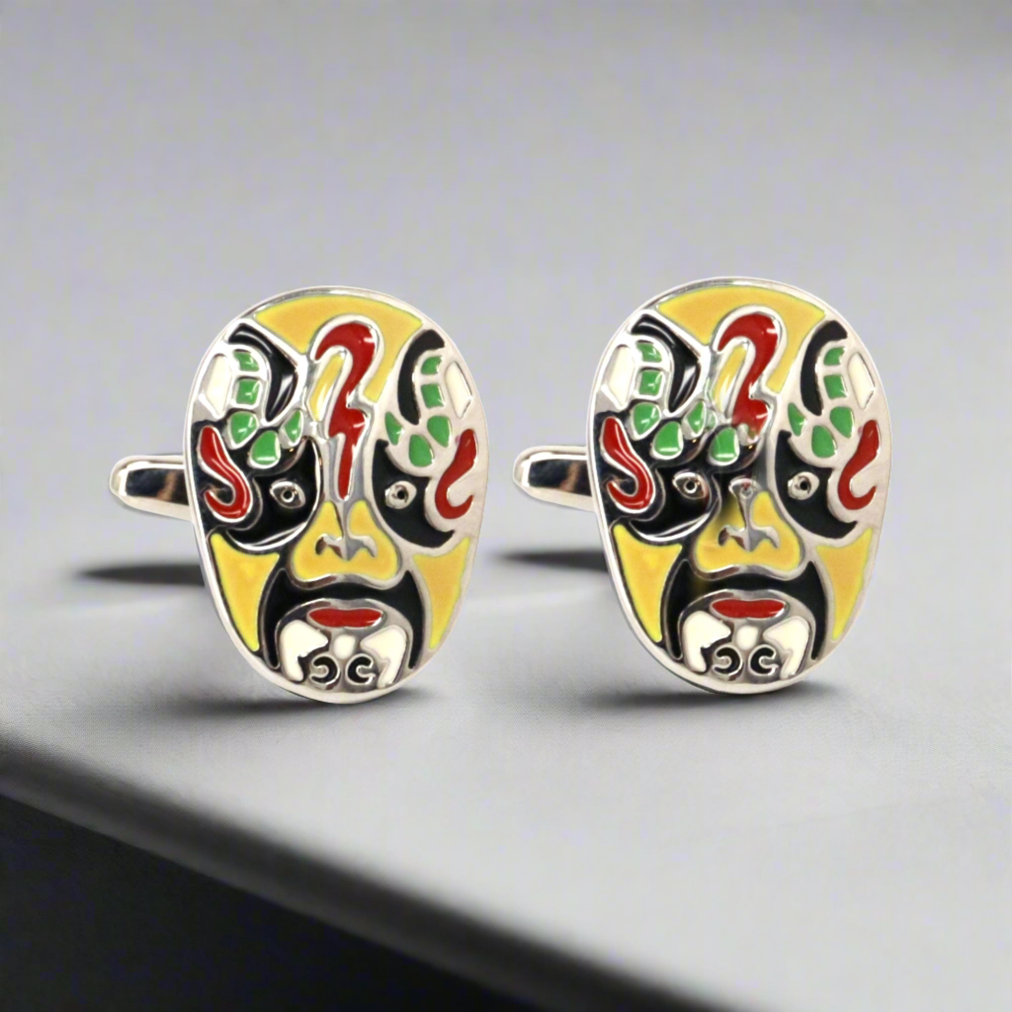 Jing Mask or Chinese Opera mask  Yellow Cufflinks (Online Exclusive)
