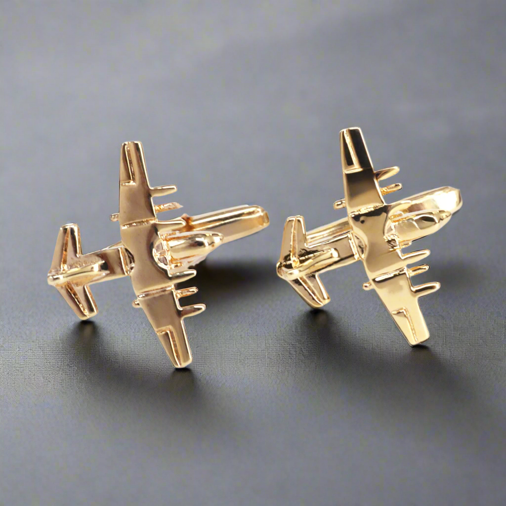MarZthomson Fighter Jet Cufflinks in Gold -  Aeroplane Cufflinks