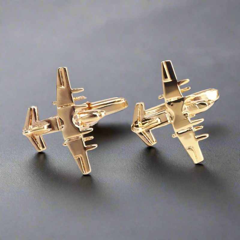 MarZthomson Fighter Jet Cufflinks in Gold -  Aeroplane Cufflinks