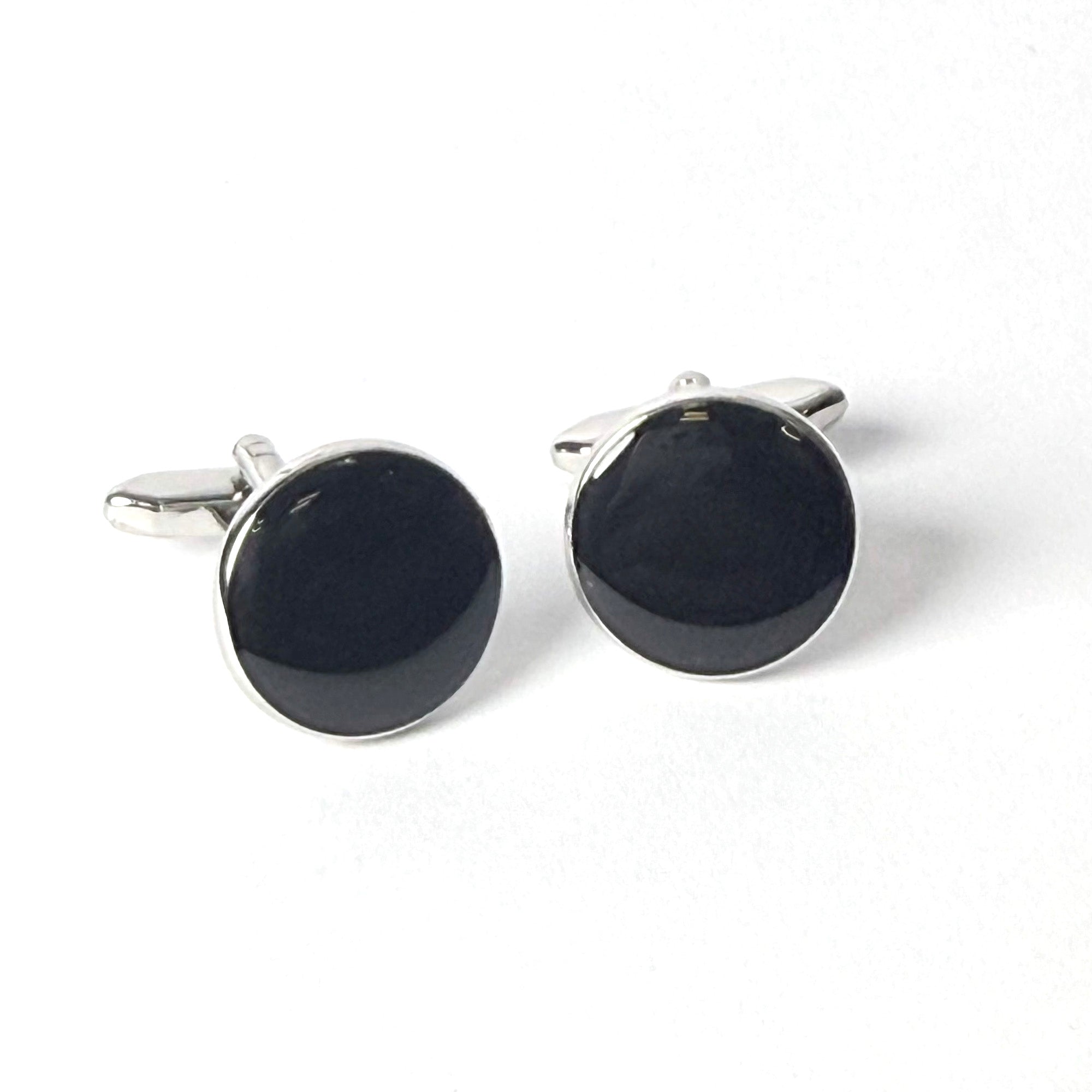The Noir Series — Men’s Premium Black Enamel & Silver Cufflink Collection