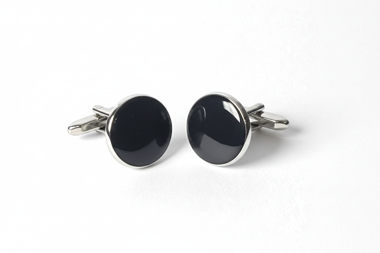 The Noir Series — Men’s Premium Black Enamel & Silver Cufflink Collection