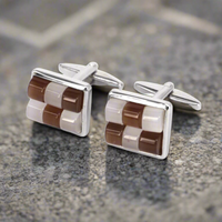 Fiber Glass Rectangle cufflinks in Brown and White (Online Exclusive)