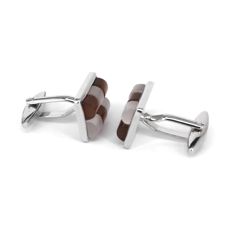 Fiber Glass Rectangle cufflinks in Brown and White (Online Exclusive)