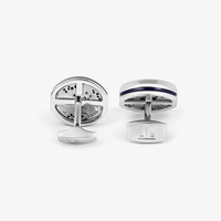 Tonneau Skeleton Cufflinks -Palladium & Blue Enamel