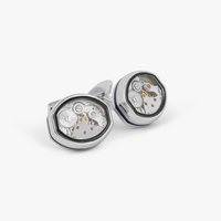 Tonneau Skeleton Cufflinks -Palladium & Blue Enamel