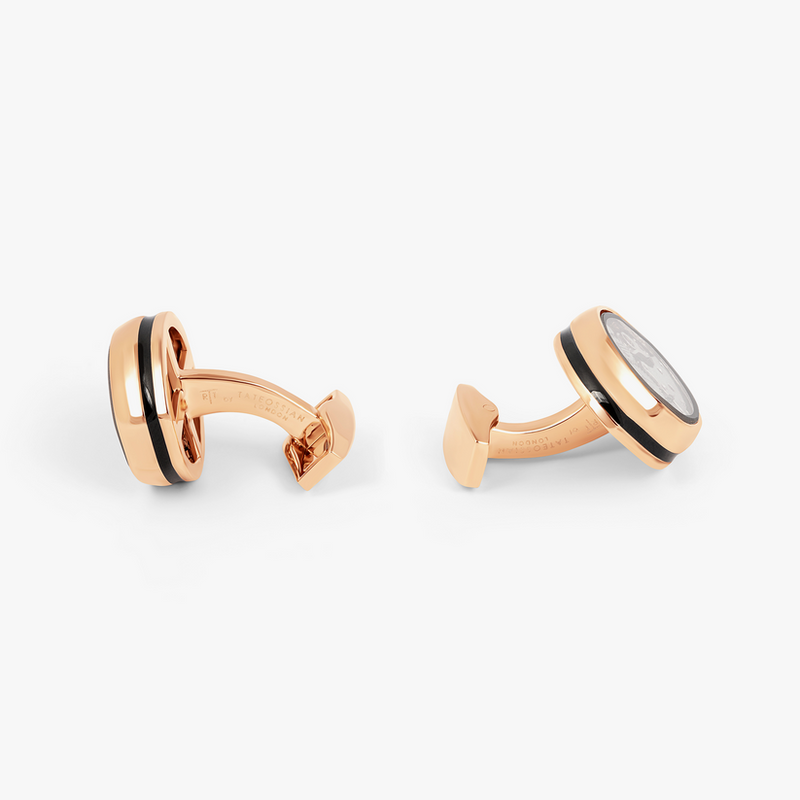 Tonneau Skeleton Cufflinks -Rose Gold and Black Enamel