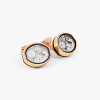 Tonneau Skeleton Cufflinks -Rose Gold and Black Enamel