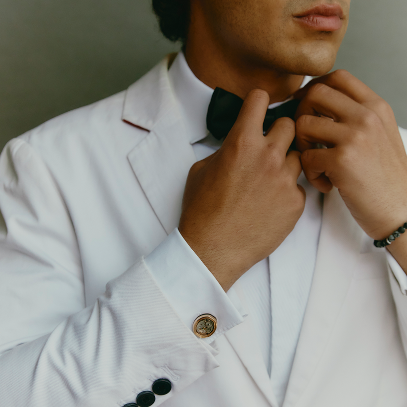 Tonneau Skeleton Cufflinks -Rose Gold and Black Enamel