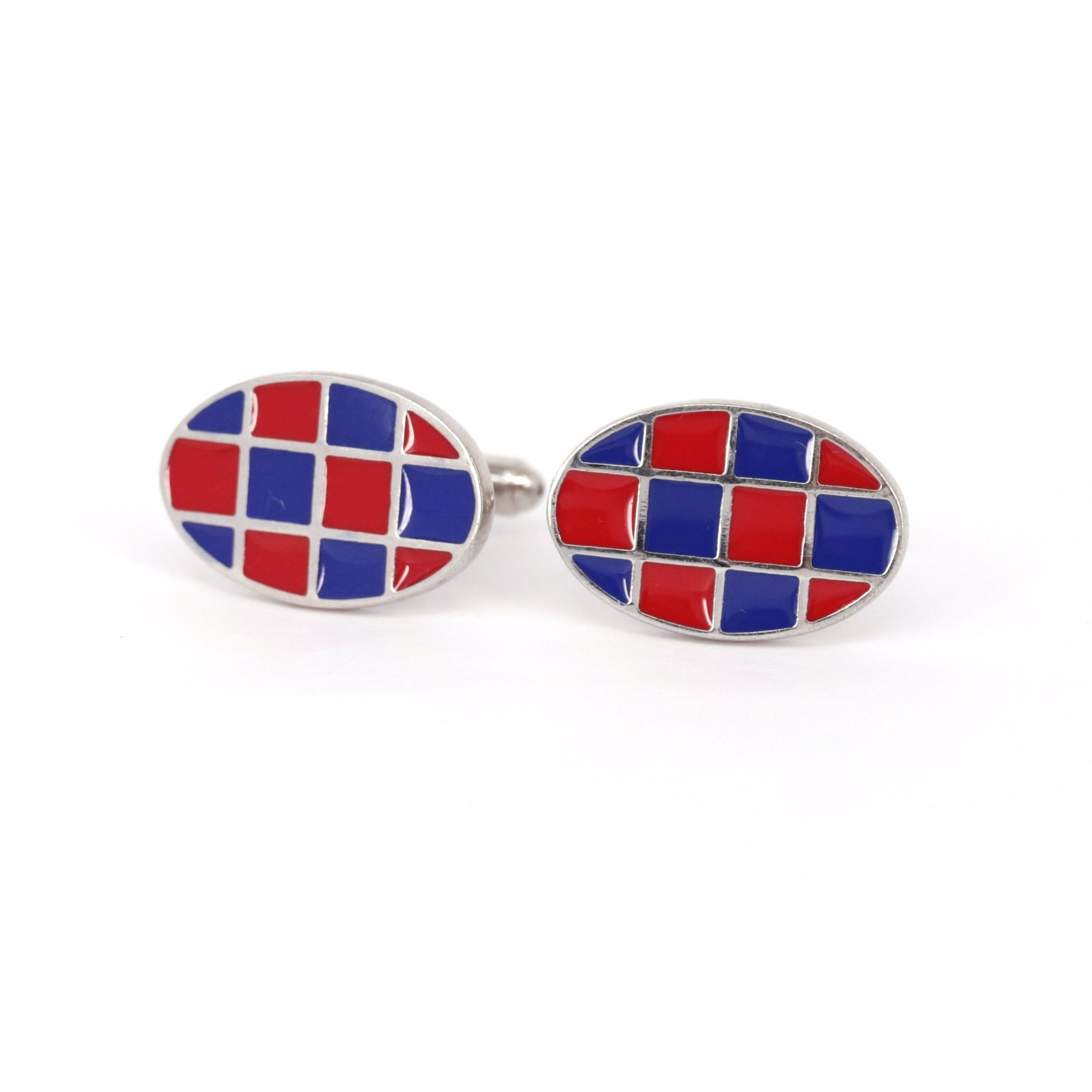 Red and Blue check oval  Cufflinks